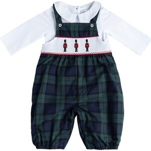 Trotters London Navy Tartan Dungaree Set, NB, NWT